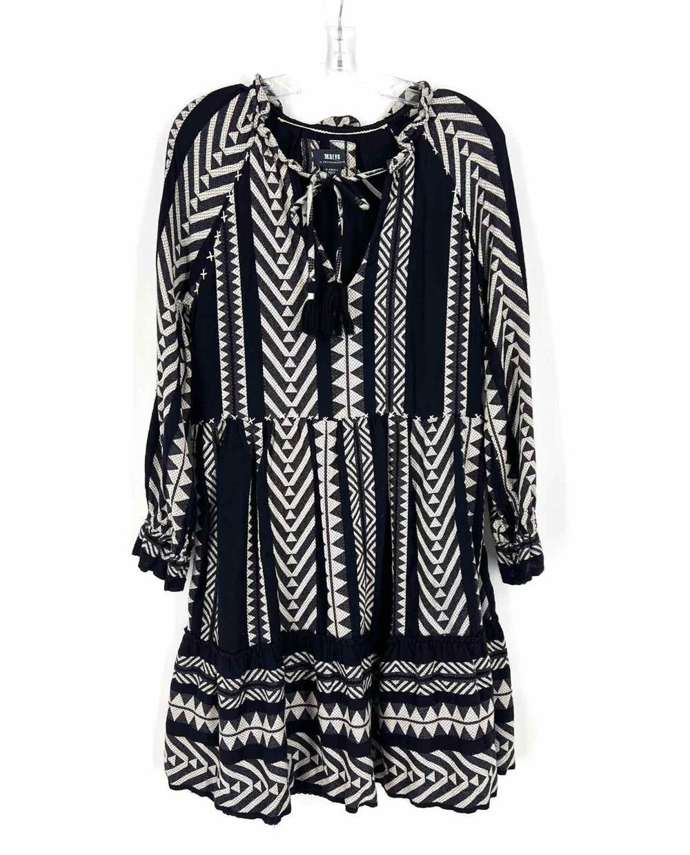 Maeve Size XS Black/White Southwestern Tiered Designer Dress